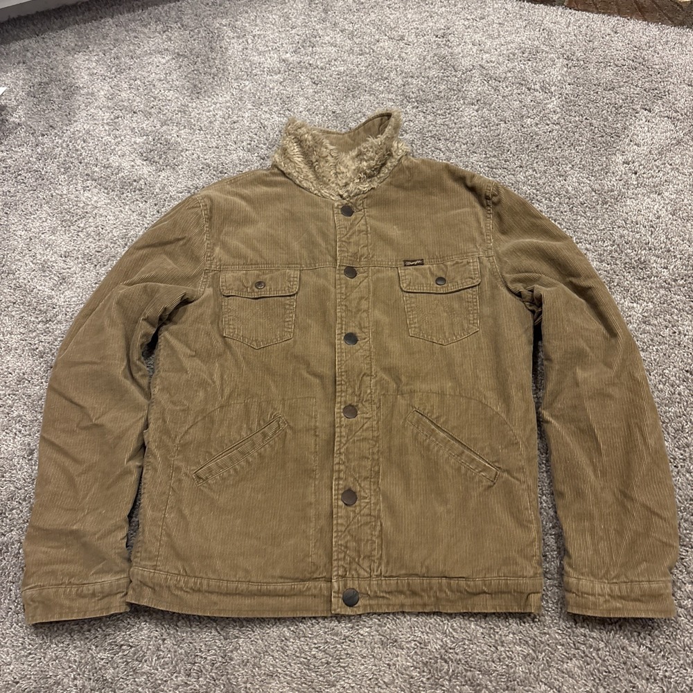 Wrangler Men's Sherpa Lined Corduroy Trucker Jacket Tan Brown Size Large L